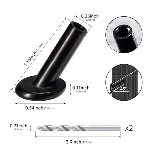 20 Pack 45 Degree Angle Protective Sleeves, Black Cable Railing Corner Protector Sleeve Beveled for 1/8" Wire Rope, T316 Marine Grade Cable Railing Kit with Two Drill Bit for Wood Posts HF039B