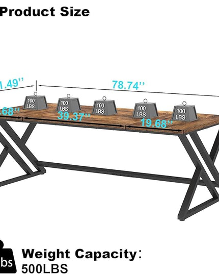 LVB 78.7" Computer Desk, Industrial Extra Long Wood Home Office Desk, Large Rustic Modern Metal Workstation Pc Study Writing table, Dual monitor Double Work Executive Desk for Two Person, Rustic Brown