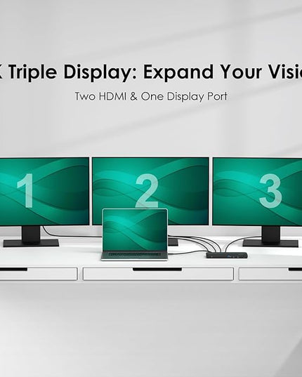 Minthouz 12 IN 1 Docking Station with 100W Charging, Triple Display, 1000Mbps LAN Port, Laptop Docking Station Monitor Single 8K or Triple 4K, 4X USB-A, 2X USB-C, Ethernet Port, for Windows Mac Chrome