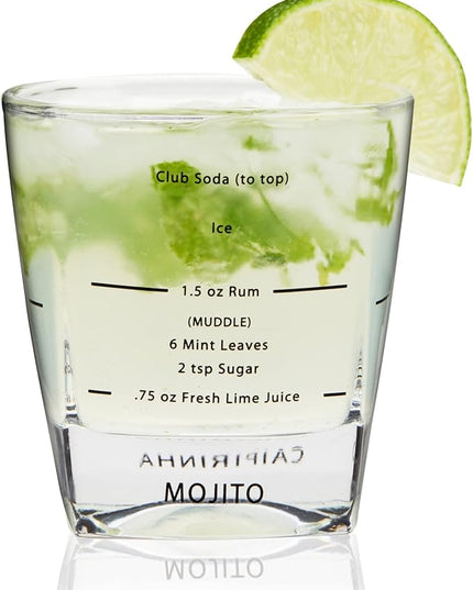 True Cocktail Rocks Glasses with Recipes for Old Fashioned, Mojito, Mint Julep & Caipirinha, Old Fashioned Glasses, Bar Glassware, 8.5 oz, Set of 4
