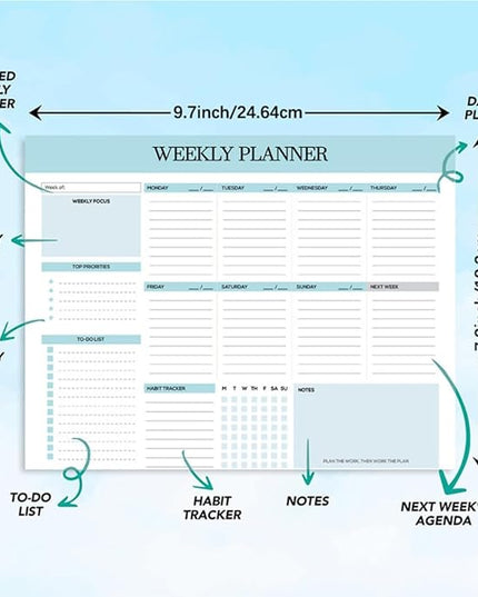 Weekly Planner, 52 Pages Undated Daily List Schedule Notebook Time Management Memo Pad for Office, Home Planning & School Scheduling (Pattern-E)