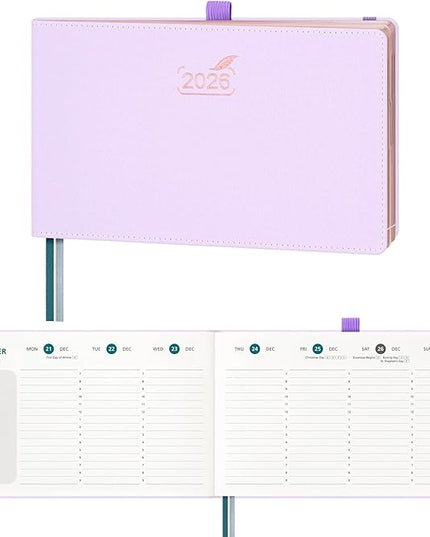 BEZEND 2026 Planner Weekly and Monthly (9" x 5.5") Calendar Book with Daily Vertical Timeslot & Note (Jan-Dec), Equal Space Even Weekends, Work Home Women, PU Leather Hardcover - Lilac
