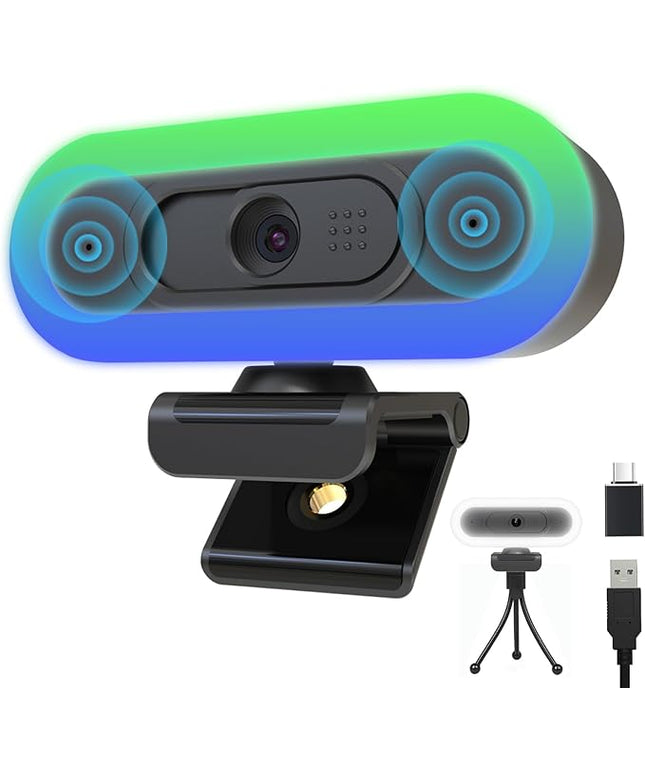 2K USB C Camera Autofocus PC Webcam with Dual Microphones/Ring Light/Fill RGB Light/Cover, 65°FOV, Plug and Play Web-Cam Streaming Web Camera for Desktop Computer Laptop Mac Zoom