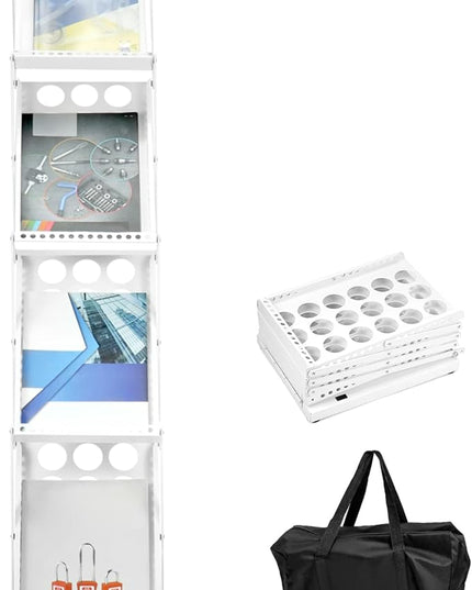 QWORK Foldable Brochure Display Stand, Magazine Brochure Display Rack Stand, 4 Pocket Literature CatalogTradeshow Display Stand, for Office Store and Exhibition Trade Show (White)