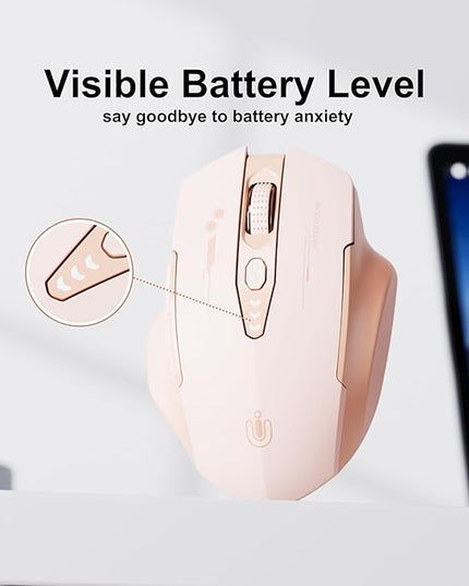 Wireless Bluetooth Mouse,[Upgraded] Rechargeable Computer Mice (BT 5.0/4.0+2.4G Hz) with Visible Battery Level, 4 Adiustable DPl, Portable PC Mouse for MacBook Chromebook,Pink