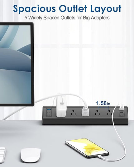 Jgstkcity Desk Clamp Power Strip USB C,40W Total Fast Charging Station,4 PD 20W USB C Ports,Desk Edge Mount Surge Protector,5 Outlets,Fit 1.96" Tabletop Edge,ETL Listed