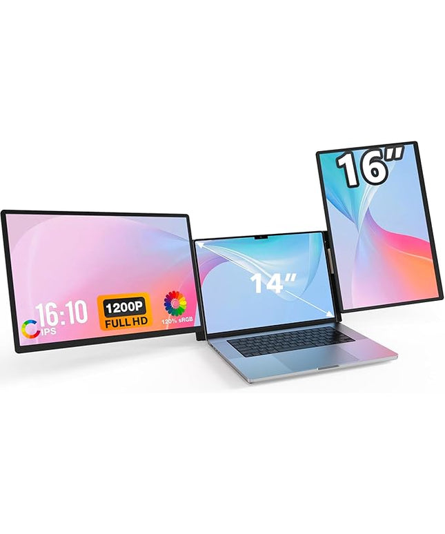 FLYTOCCA 16" Laptop Screen Extender, Updated 1200P FHD Portable Monitor with 16:10 Aspect Ratio Screen, Rotation Detachable Screen, Laptop Monitor Extender Compatible with Windows, Mac, Chrome