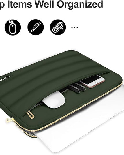 MOSISO 13.3 inch Laptop Case, 13-13.3 inch Puffy Laptop Sleeve Compatible with MacBook Air 13 13.6 M4 M3 M2 M1/Pro 13/Pro 14, HP Dell ASUS Lenovo,Polyester Horizontal Bag with Small Case, Army Green