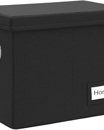 PRANDOM File Organizer Box - Set of 1 Collapsible Decorative Linen Filing Storage Hanging File Folders with Lids Office Cabinet Letter Size Black (14x9.3x10.8 inch)