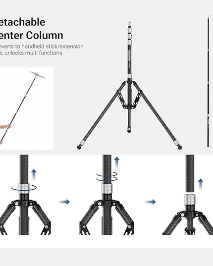 NEEWER Carbon Fiber Tripod Stand w Reversible Legs, 35"-102" Portable Lightweight Photography Light Stand for Strobe Softbox Ring Light Action Cam DSLR Streaming Recording, 6.6lb/3kg Max Load, ST260C