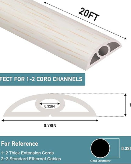 Floor Cord Cover Self Adhesive Cord Hider Floor Extension Cord Covers for Floor Power Cord Protector Cable Management Prevent Cable Trips Cable Cavity 0.32" W x 0.32" H (Beige Wood, 20Ft)