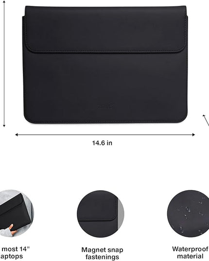 RAINS Laptop Portfolio 13"/14'' – Black Waterproof Protective Computer Case with Soft Lining, Flap Closure, Fits 14" Laptop – Water Resistant & Repellent – 2 Year Warranty