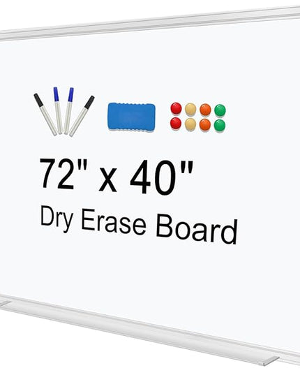 H-Qprobd Dry Erase Board for Wall 72"x40" Aluminum Presentation Magnetic Whiteboard with Long Pen Tray, Wall-Mounted White Board for School, Office and Home