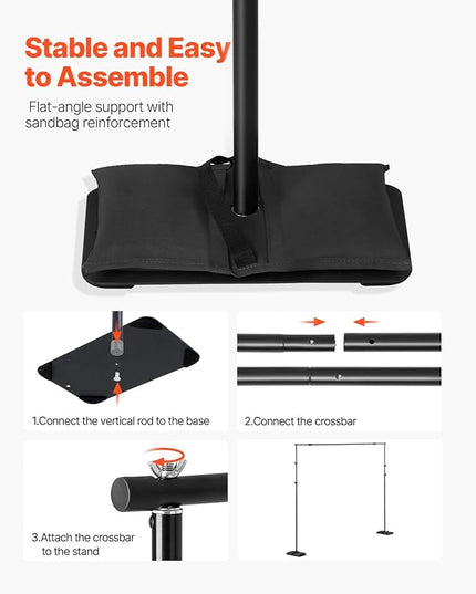 VEVOR Backdrop Stand, 8.5 x 10 ft Adjustable Photo Backdrop Stand Kit, Portable Background with 7 Crossbars, Heavy Duty Projector Screen, for Wedding, Photo Video Studio & Party