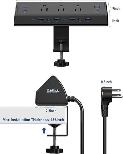 Jgstkcity 130W Desk Clamp Power Strip, 12 USB Ports (6 PD 65W USB-C),Surge Protector,ETL Listed Power Hub Extension Cord,Fast Charging Station for Home Office Desk Edge Mount (Black, 12 USB-130W)