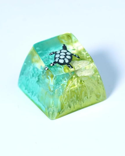 Sea Turtle Artisan Keycap Teal and Green Ocean R1 SA Profile Custom Sea Creatures Keycaps 1U ESC Handmade Gaming Resin Key Cap Cherry MX Switch Compatible Mechanical Keyboard Turtle Lover Gift