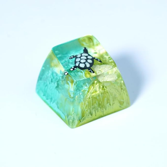 Sea Turtle Artisan Keycap Teal and Green Ocean R1 SA Profile Custom Sea Creatures Keycaps 1U ESC Handmade Gaming Resin Key Cap Cherry MX Switch Compatible Mechanical Keyboard Turtle Lover Gift