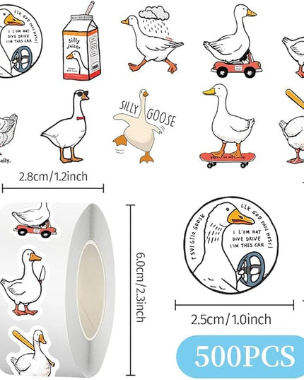 500 Pcs Duck Stickers Roll, 10 Styles Cartoon Cute Duck Stickers for Teens, Waterproof Vinyl Stickers for Journal Scrapbook, Party Favors, Classroom Rewards, Laptop & Water Bottle Deca