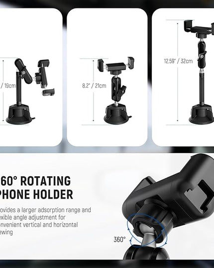 NEEWER Phone Holder for Your Car, 360° Rotating Vacuum Suction Cup Metal Cell Phone Mount Extended Magic Arm Compatible with iPhone Samsung for Windshield Skylight Navigation Video Recording, PA137
