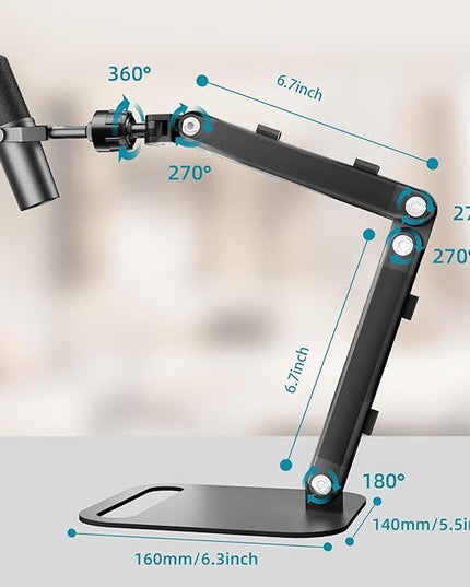 Adjustable Desktop Microphone Stand, Microphone Arm Mic Stand for Fifine AM8, K669B, Blue Yeti, HyperX QuadCast, SoloCast & AT2020, Studio Webcams Recording/Podcasting/Streaming