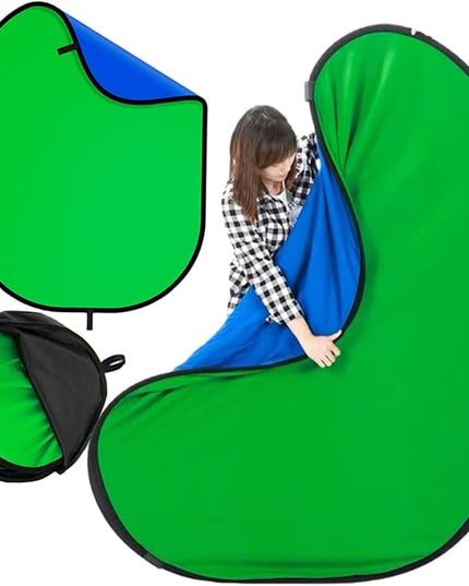 Blue Green Screen Backdrop Double Sided Collapsible Greenscreen Backdrop with Carrying Bag,Portable Pop Up Green Screen Background for Streaming Webcam (Blue & Green, 47.2 * 59.1")