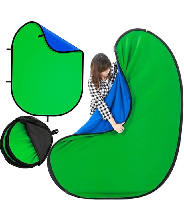 Blue Green Screen Backdrop Double Sided Collapsible Greenscreen Backdrop with Carrying Bag,Portable Pop Up Green Screen Background for Streaming Webcam (Blue & Green, 47.2 * 59.1")