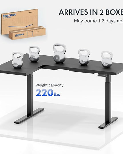 FLEXISPOT 63 inch L-Shaped Standing Desk, Electric Height Adjustable Desk, Sit Stand Large Corner Desk, Memory Preset Controller, Modern Design, Black Frame + Mahogany Top