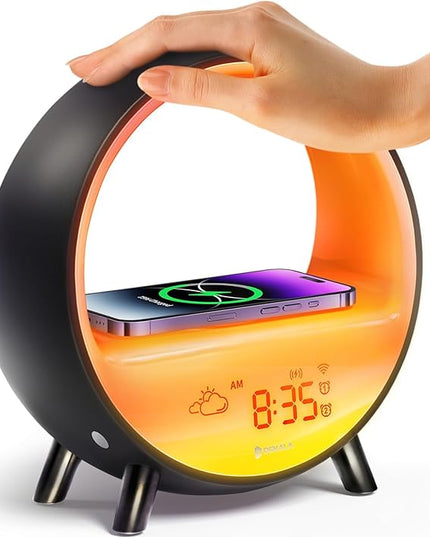 Dekala Arches Sunrise Alarm Clock Sunset White Noise Sound Machine Sleep Timer Loud Alarm Clock for Heavy Sleepers Natural Sound Wake-Up Light 15W Wireless Charging Customizable Snooze 5G WiFi App