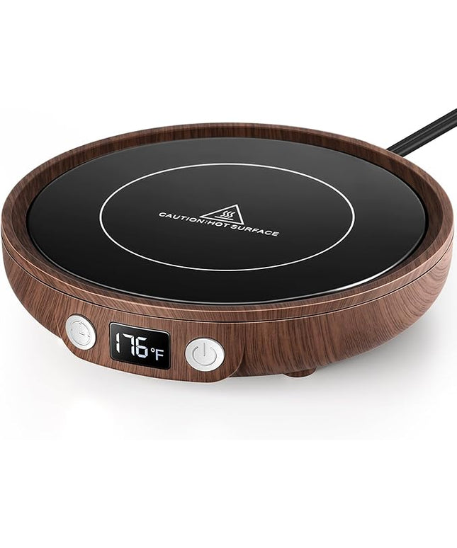 SWEETFULL Mug Warmer - Upgraded 36W Coffee Cup Warmer for Desk with 130℉-176℉ Digital Display, 2-12H Timer Auto Shut Off, Smart Electric Coffee Heating Plate, Ideal Gifts for Women Men - Wood