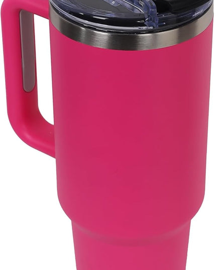 40oz Insulated Tumbler with Handle, Leakproof Straw Lid & Carry Handle - Double Wall Vacuum Insulation Keeps Ice 24 Hours, BPA Free Stainless Steel Water Bottle (Razzmatazz)