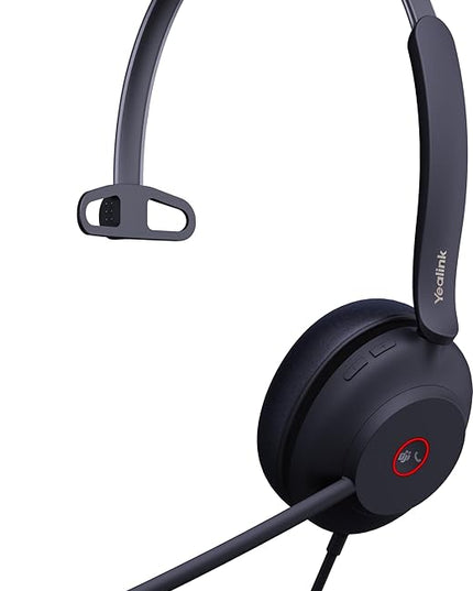 Yealink UH37 Professional Wired USB-A Headset with Noise Cancelling Microphone for Computer PC, Mono Headphones with Mute Control, Compatible with Teams, Zoom, and Other Online Conference