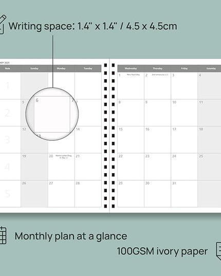 POPRUN Academic Planner 2025-2026 (July 2025-June 2026), Daily Weekly and Monthly Appointment Book (Wirebound Hard Cover - 10'' x 8'') with Hourly Time Slots, Tabs, 100 GSM - Pacific Green