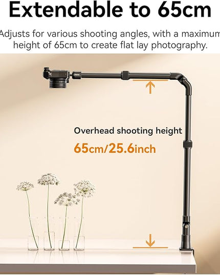 ULANZI ZJ02 Camera Desk Mount Overhead Magic Arm, 98cm/38.6inch Aluminum Adjustable Articulating Arm with 1/4" Ball Head for Cameras DSLR Lights Mount for Live Streaming/Photo Video Shooting