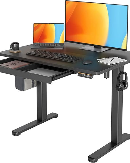 Claiks Standing Desk with Drawers, Electric Standing Desk Adjustable Height, Sit Stand Desk Computer Workstation, 40 Inch, Black