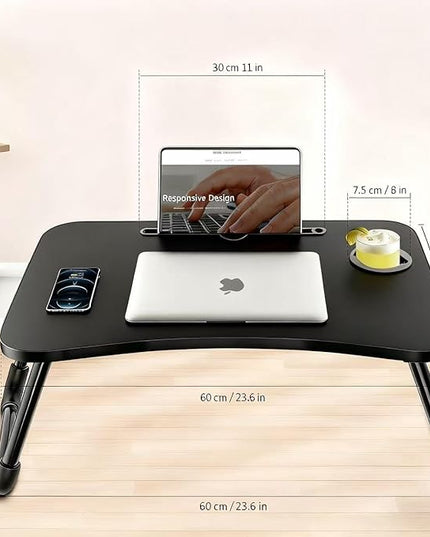 Fayquaze Laptop Bed Table, Portable Foldable Laptop Bed Desk with Storage Drawer and Cup Holder, Lap Desk Lap Stand Tray Table Floor Table Serving Tray for Eating, Reading and Working