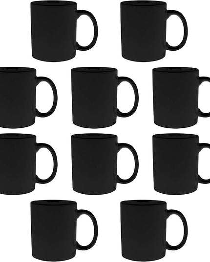 DISCOUNT PROMOS Ceramic Mugs – 11 oz. Set of 10, Personalized Bulk Pack, Perfect for Hot or Iced Drinks, Gaming – Black