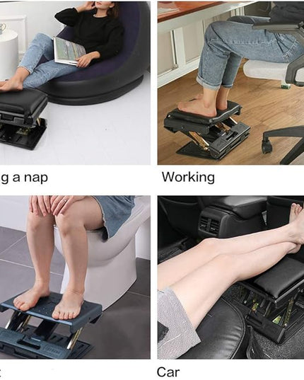 Adjustable Footrest with Removable Soft Foot Rest Pad Max-Load 140Lbs with 4-Level Height and Angle Adjustment Massage Footrest Under Desk for Car Travel, Kid's Writing, Office