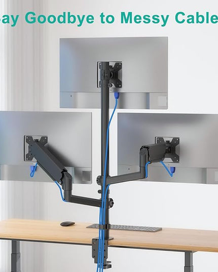 WALI Triple Monitor Mount for 13-32 inch Screens, Taller 3 Monitor Desk Mount, up to 19.8lbs, 31.9 inch Height Max, Adjustable Gas Spring Triple Monitors Stand, VESA 75/100mm (GSDM003S), Black