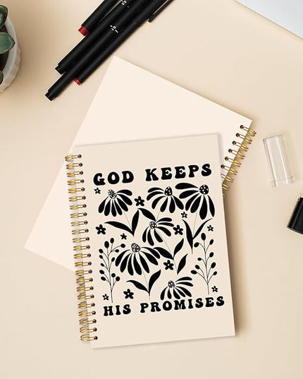 Boho Floral Christian Spiral Journal Notebook 5.5x8.3in, Bible Scripture Abstract Flower Journal for Woman, Religious Minimalist Botanical Notebooks for Note Taking, Hardcover Notebook
