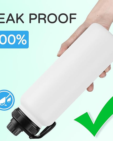 DOMICARE 40 oz Insulated Water Bottle, Vacuum Insulated Stainless Steel Sports Water Bottle with Straw Lid & Spout Lid, Leakproof, Reusable - Travel, Camping, Bike, White
