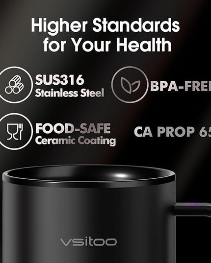 Vsitoo S3 12oz Heated Mug - Temperature Control Smart Mug with Mug Warmer, Perfect for Espresso, Auto-Sensing AI Heats Drinks to 120-150°F Hands-Free.Ideal for Home/Office/Gifts，Black