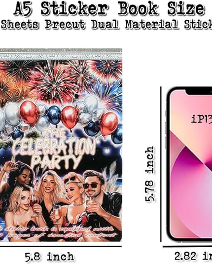 Dwpetzo Celebration Party Scene Scrapbook Sticker Book for Scrapbooking, 20 Sheets Pre-Cut PET Paper Washi Stickers for Journaling, Junk Journal Supplies, Craft Arts, Albumn, Bujo
