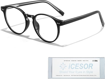 Icesor Round Blue Light Blocking Glasses Lightweight Chic Frame Anti Eye Strain Protection Computer Gaming for Women and Men