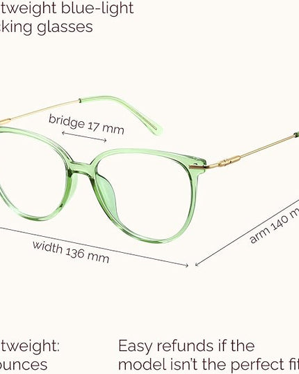 Gaoye Blue Light Blocking Glasses - Trending Round TR90 Frames, Metal Arms, UV400 Protection - Matching Soft Case