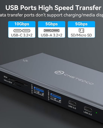 DGYBDFC USB C Laptop Docking Station 3 Monitors 100W PD 4K60Hz 12 in 1 Triple HDMI Docking Station Dual Monitor USB C Hub Multiple Adapter, 2xUSB-C 3.2, 2xUSB-A 3.0, SD Card Slot, 1000Mbps Ethernet