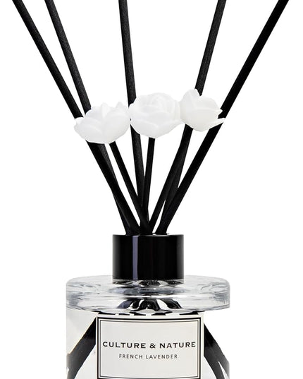 CULTURE & NATURE Reed Diffuser Set 4oz (120ml) French Lavender Scented Diffuser with Sticks Home Fragrance Reed Diffuser for Bathroom Shelf Decor