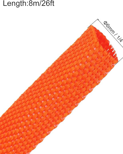 MECCANIXITY Braided Cable Sleeves Heat Shrinkable Fabric Sleeving, 1/4" 26ft Orange 2:1 Ratio Heat Shrinkable Cord Protector for Harness Cable, Network Cable Protection, Cable Management