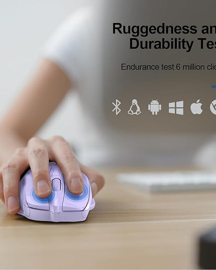 TECKNET Wireless Mouse (2.4G & BT5.0/3.0) Silent 4800 DPI Computer USB A & Bluetooth Mouse 6 Buttons, Wide Compatibility - Lavender