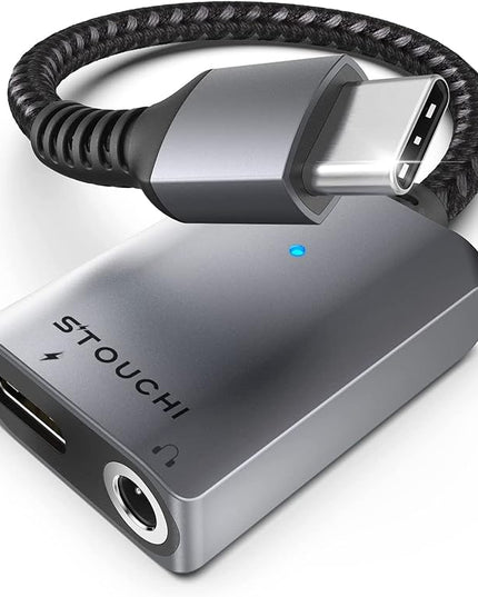 Stouchi 2-in-1 USB C to 3.5mm Headphone Charge Adapter AUX Mic Jack with PD Fast Charging High Resolution DAC for Earphones iPhone 17 16 15, Galaxy S25 /24/S24+/S23/S22/S21, iPad Pro, Pixel 9/8/7