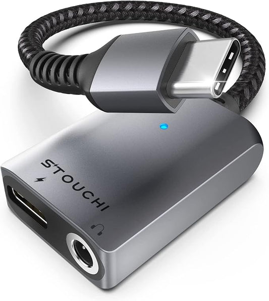 Stouchi 2-in-1 USB C to 3.5mm Headphone Charge Adapter AUX Mic Jack with PD Fast Charging High Resolution DAC for Earphones iPhone 17 16 15, Galaxy S25 /24/S24+/S23/S22/S21, iPad Pro, Pixel 9/8/7